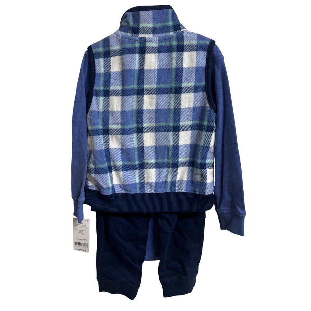 Carter’s Baby Boy 2 Sets 24M Vest Outfit Bundle Bodysuit Pants Plaid Dino New - Picture 5 of 7